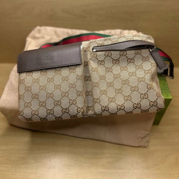 Gucci Handbags - Auth Gucci GG Canvas Monogram Waist Belt Bum Bag Fanny Pack Sherry Brown…